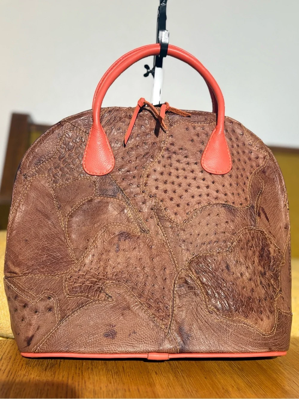 Large beautiful ostrich leather vintage bag